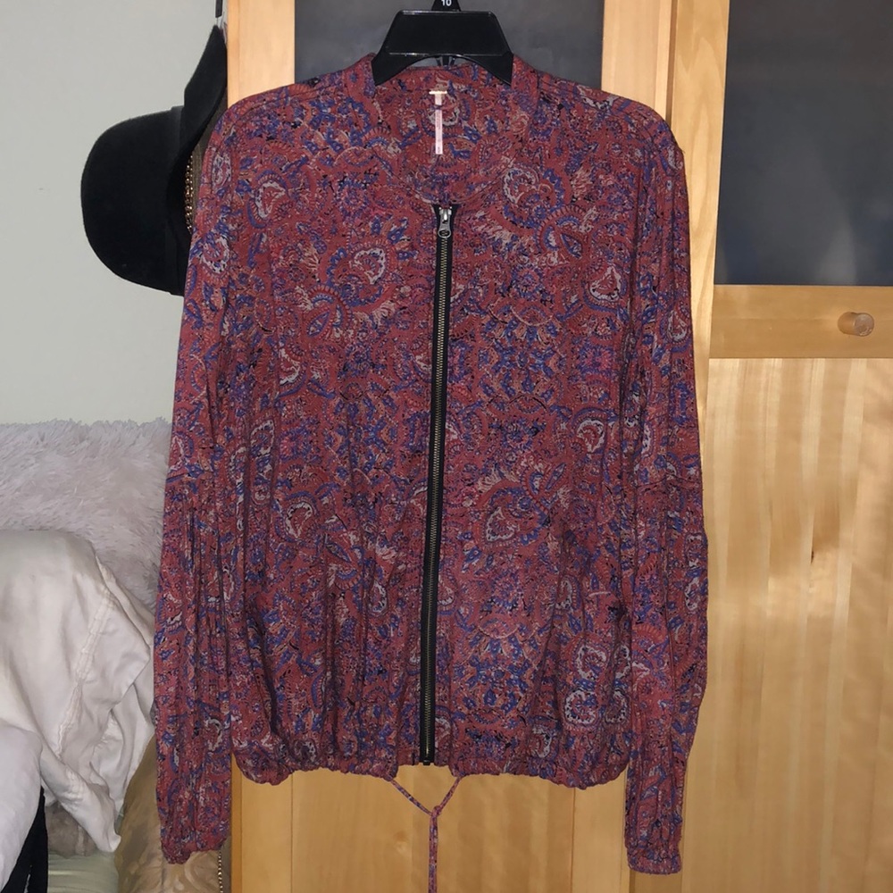 Free People Soft Printed Balloon Sleeve Jacket